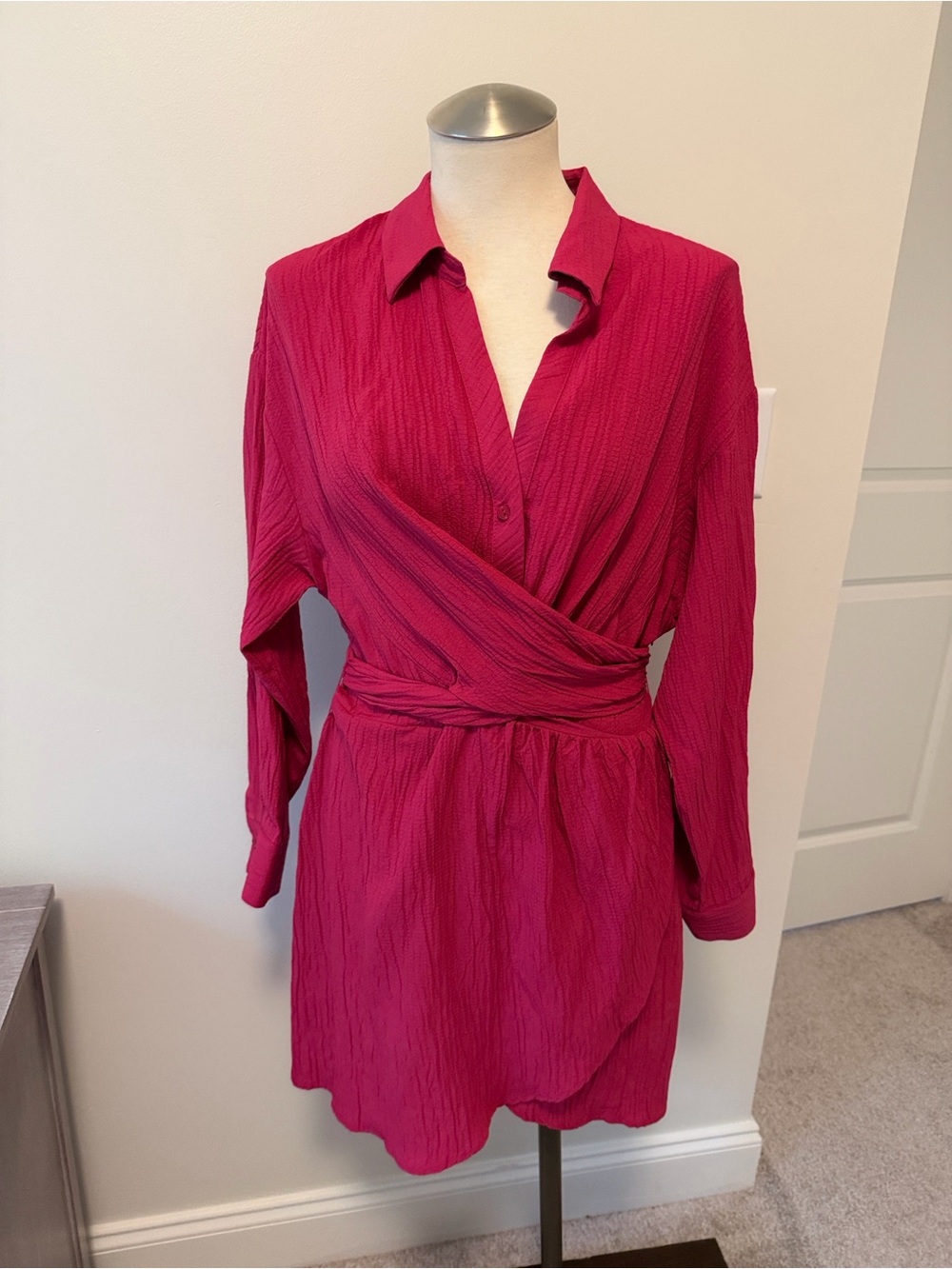 Zara Fuchsia Wrap Shirt Mini Dress